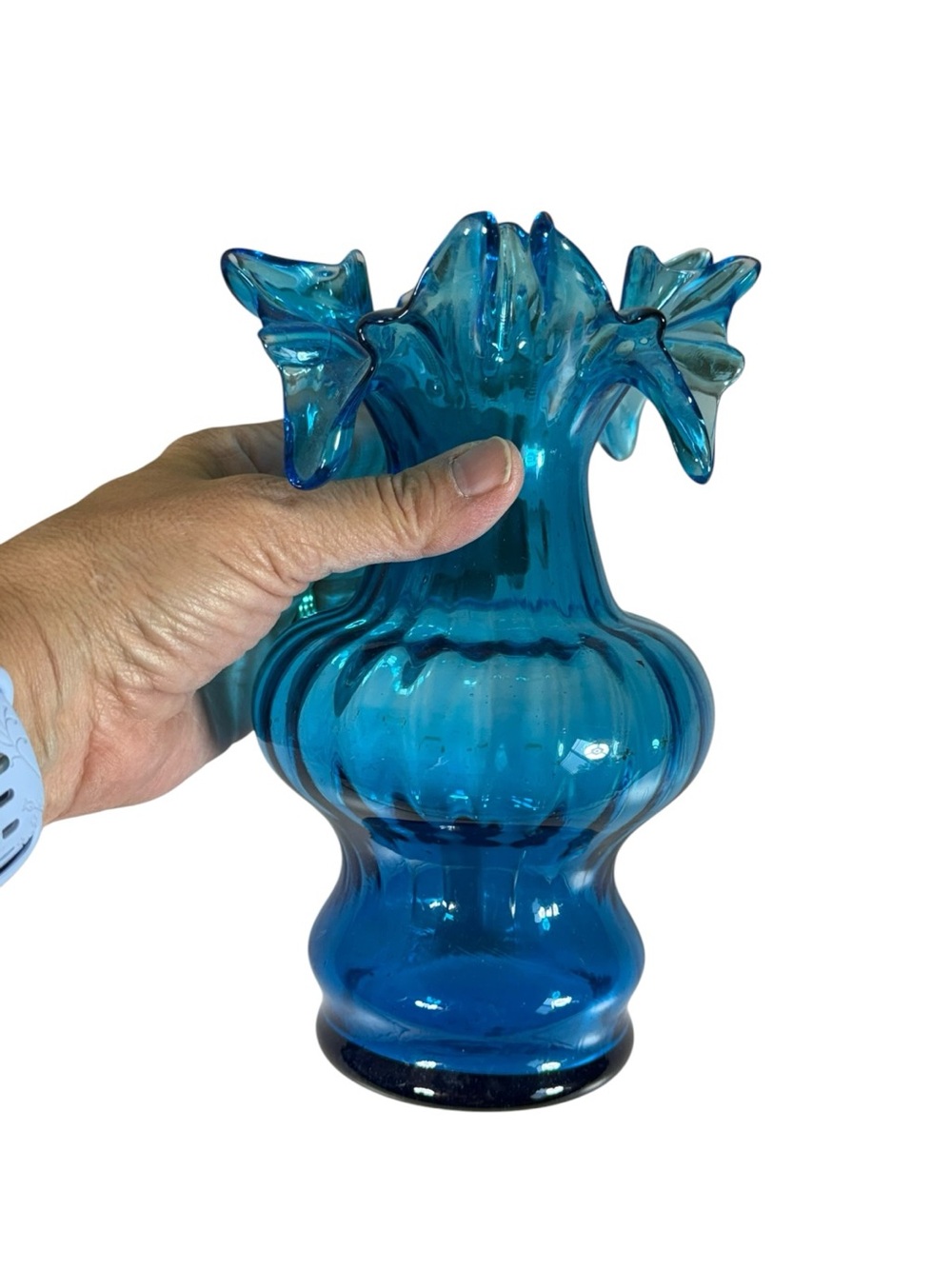 Blue Ruffled Glass Vase - Picture 2 of 6